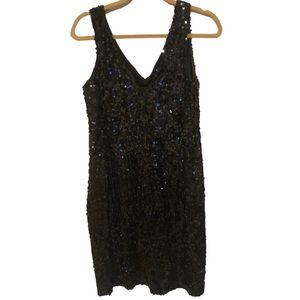 VTG Olivia Matthews Black Sequin V Neck Dress Sz 16